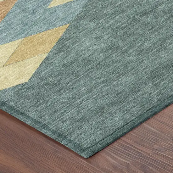 Teal Blue And Copper Geometric Washable Indoor Outdoor Area Rug Photo 5