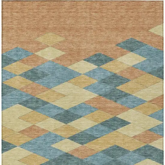 Teal Blue And Copper Geometric Washable Indoor Outdoor Area Rug Photo 4