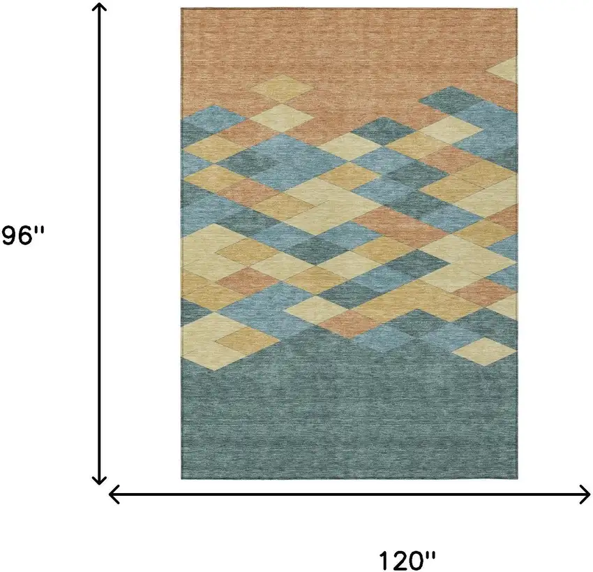 Teal Blue And Copper Geometric Washable Indoor Outdoor Area Rug Photo 7