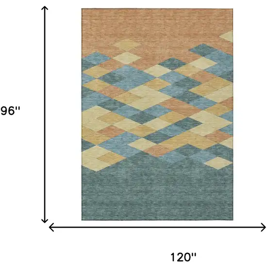 Teal Blue And Copper Geometric Washable Indoor Outdoor Area Rug Photo 7