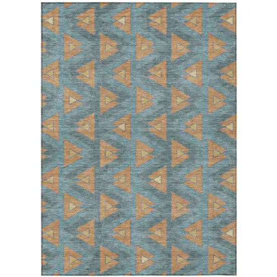 Teal Blue And Copper Geometric Washable Indoor Outdoor Area Rug Photo 2