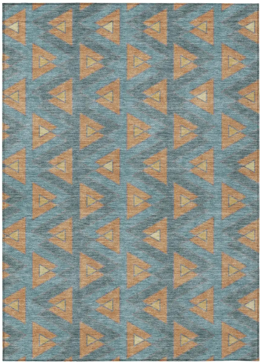 Teal Blue And Copper Geometric Washable Indoor Outdoor Area Rug Photo 2