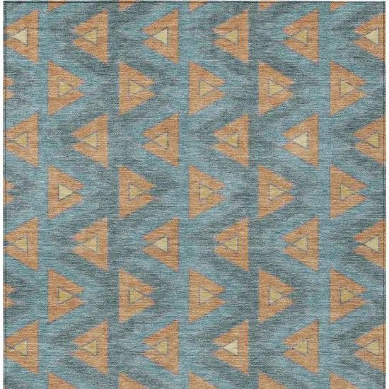 Teal Blue And Copper Geometric Washable Indoor Outdoor Area Rug Photo 4
