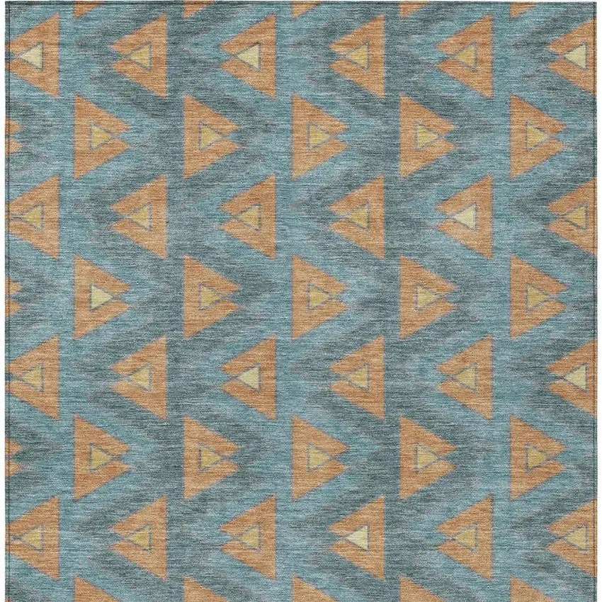 Teal Blue And Copper Geometric Washable Indoor Outdoor Area Rug Photo 4