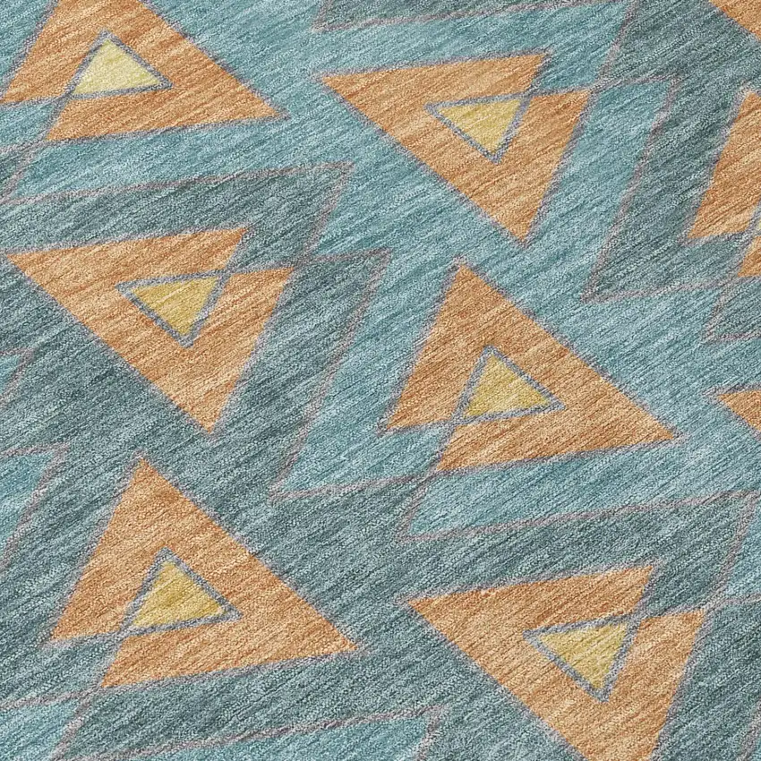 Teal Blue And Copper Geometric Washable Indoor Outdoor Area Rug Photo 6