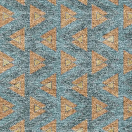 Teal Blue And Copper Geometric Washable Indoor Outdoor Area Rug Photo 3
