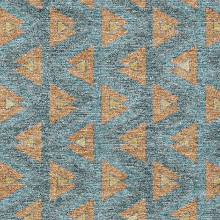 Teal Blue And Copper Geometric Washable Indoor Outdoor Area Rug Photo 3