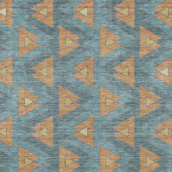 Teal Blue And Copper Geometric Washable Indoor Outdoor Area Rug Photo 3