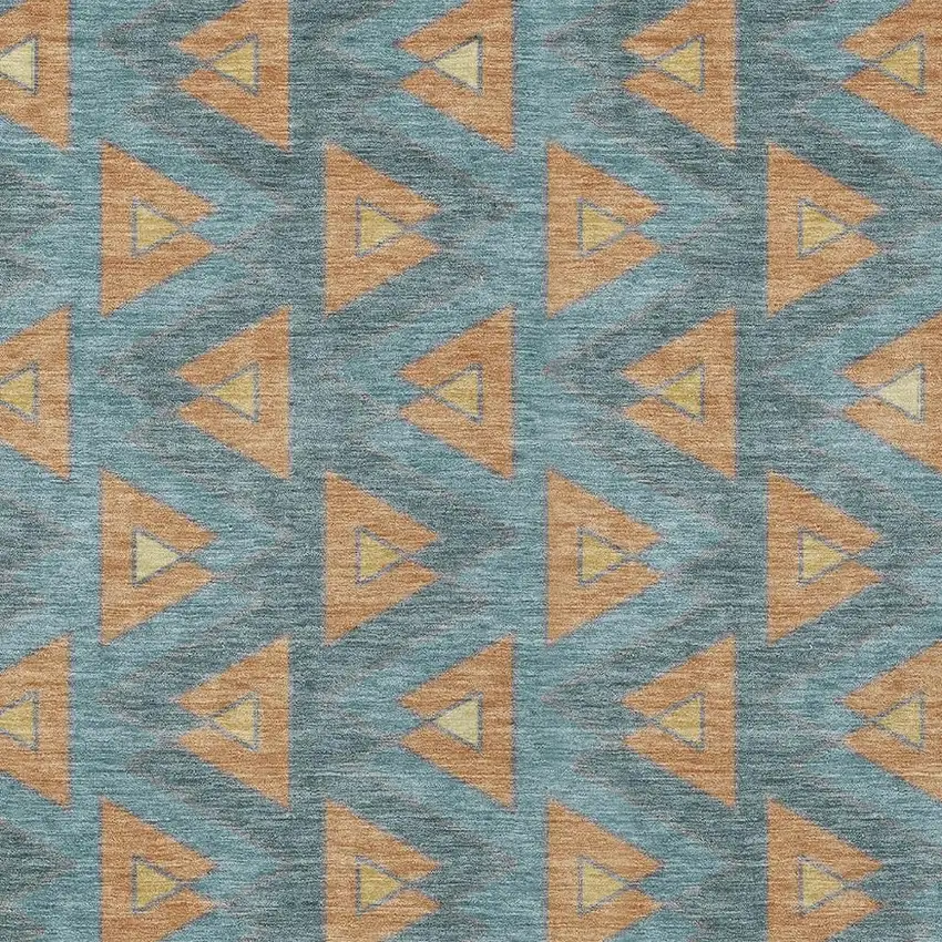 Teal Blue And Copper Geometric Washable Indoor Outdoor Area Rug Photo 3