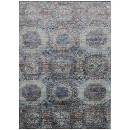 Teal Blue And Copper Medallion Washable Indoor Outdoor Area Rug Photo 3