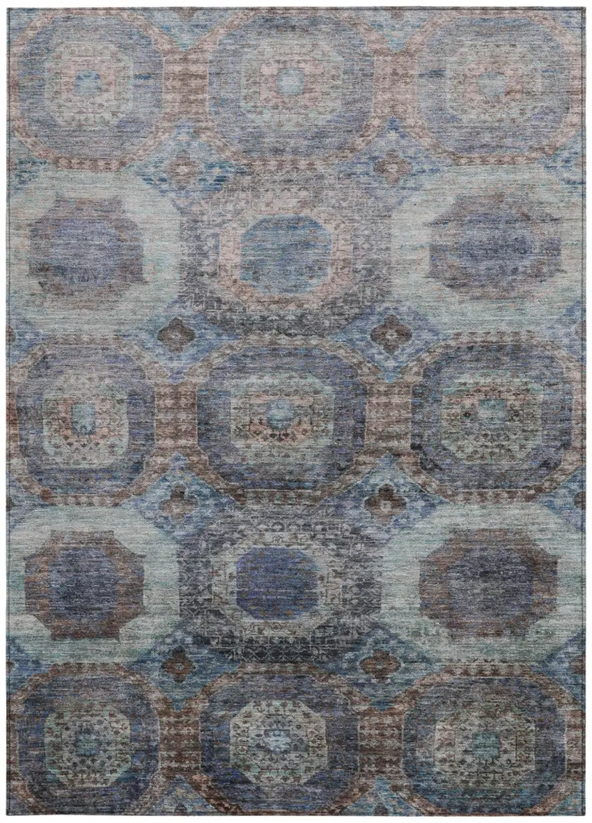 Teal Blue And Copper Medallion Washable Indoor Outdoor Area Rug Photo 3