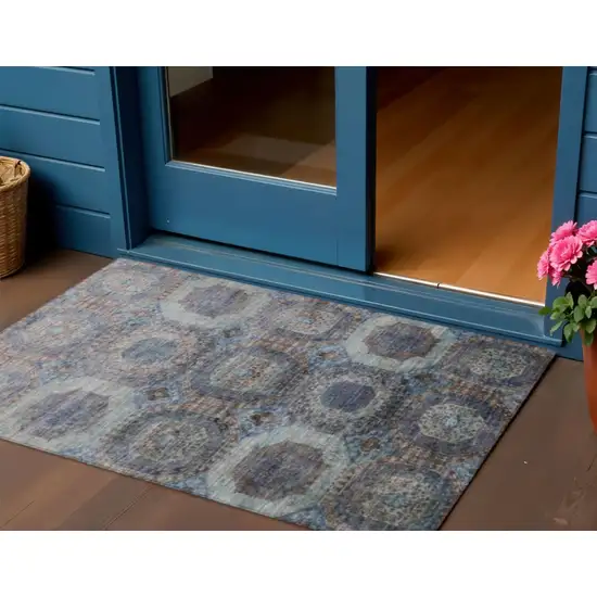 Teal Blue And Copper Medallion Washable Indoor Outdoor Area Rug Photo 2