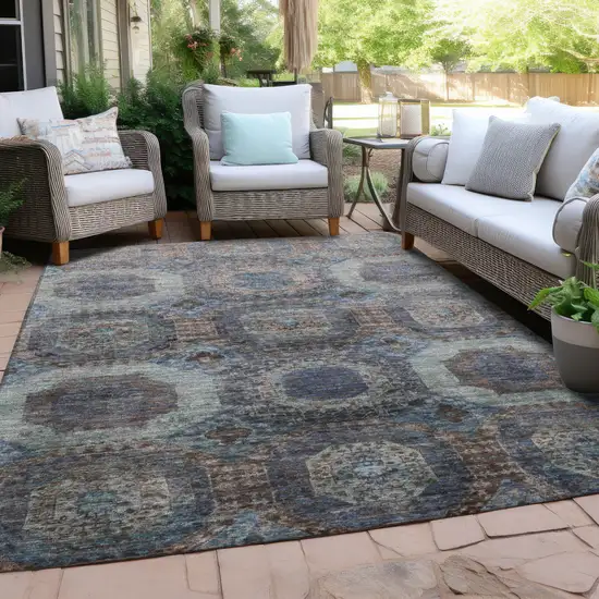 Teal Blue And Copper Medallion Washable Indoor Outdoor Area Rug Photo 5