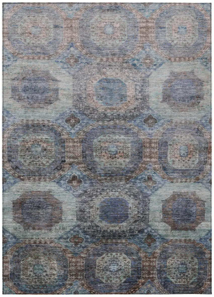 Teal Blue And Copper Medallion Washable Indoor Outdoor Area Rug Photo 1