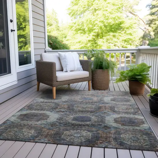 Teal Blue And Copper Medallion Washable Indoor Outdoor Area Rug Photo 8
