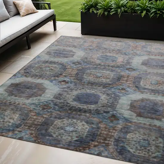 Teal Blue And Copper Medallion Washable Indoor Outdoor Area Rug Photo 2