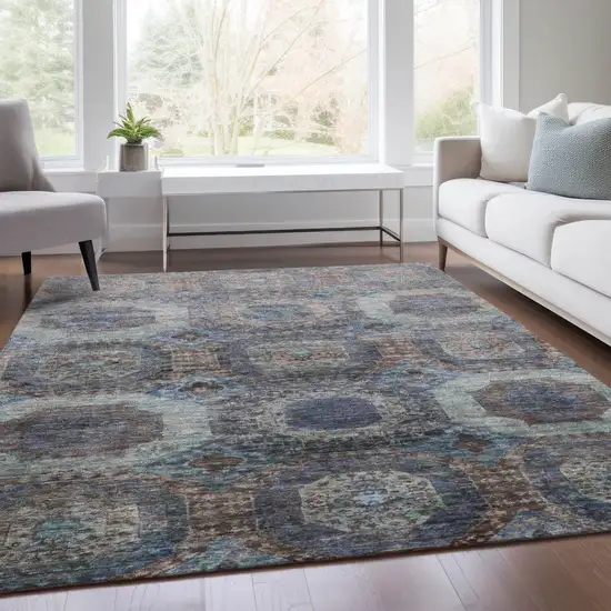 Teal Blue And Copper Medallion Washable Indoor Outdoor Area Rug Photo 7