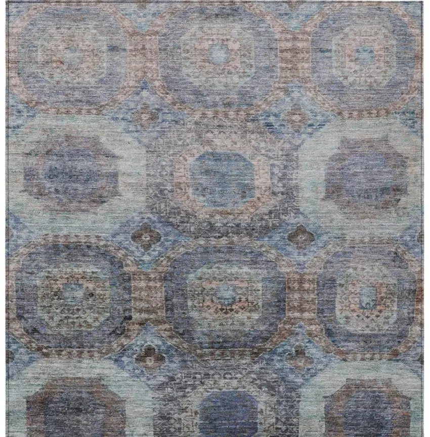 Teal Blue And Copper Medallion Washable Indoor Outdoor Area Rug Photo 4