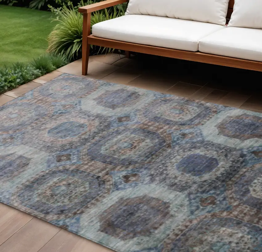 Teal Blue And Copper Medallion Washable Indoor Outdoor Area Rug Photo 2