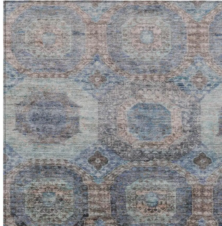 Teal Blue And Copper Medallion Washable Indoor Outdoor Area Rug Photo 4
