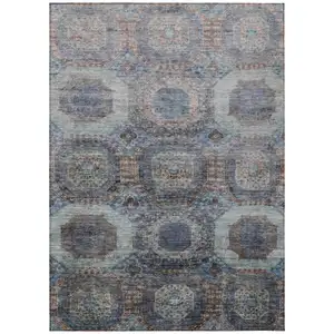 Photo of Teal Blue And Copper Medallion Washable Indoor Outdoor Area Rug