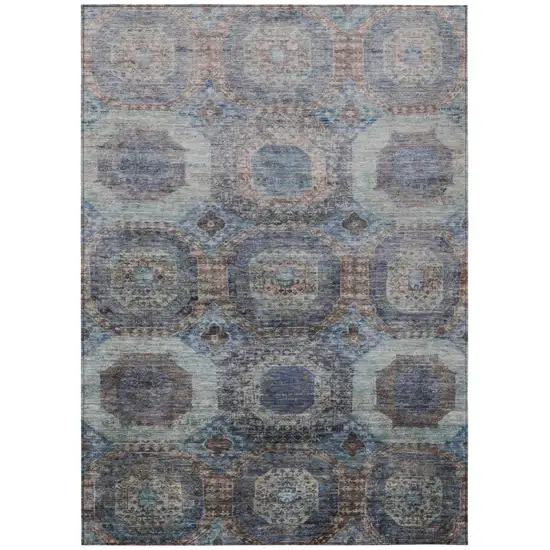 Teal Blue And Copper Medallion Washable Indoor Outdoor Area Rug Photo 1