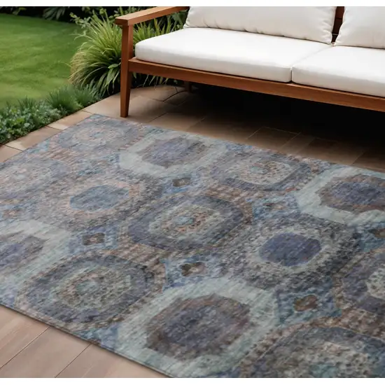 Teal Blue And Copper Medallion Washable Indoor Outdoor Area Rug Photo 2