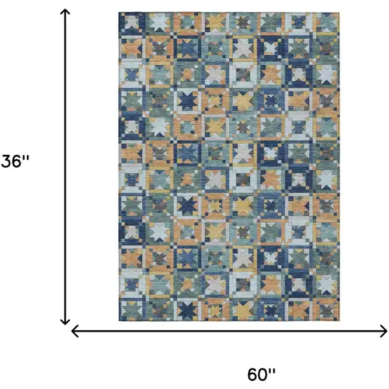 Teal Blue And Copper Patchwork Washable Indoor Outdoor Area Rug Photo 7