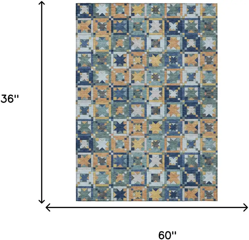 Teal Blue And Copper Patchwork Washable Indoor Outdoor Area Rug Photo 7
