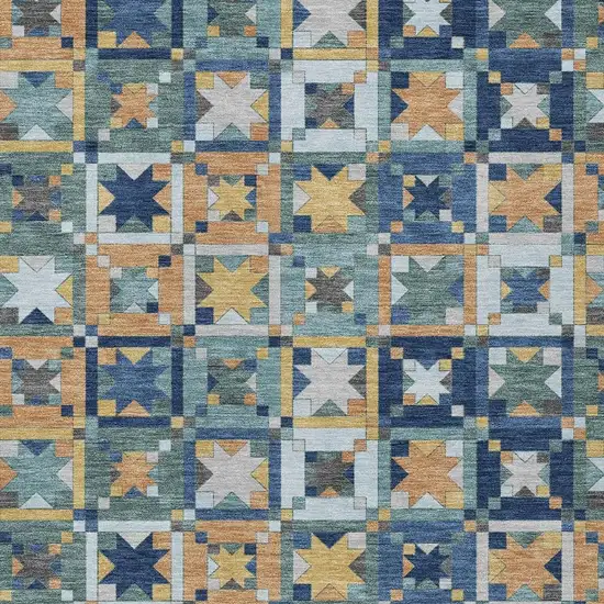 Teal Blue And Copper Patchwork Washable Indoor Outdoor Area Rug Photo 3
