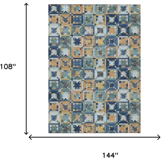Teal Blue And Copper Patchwork Washable Indoor Outdoor Area Rug Photo 7
