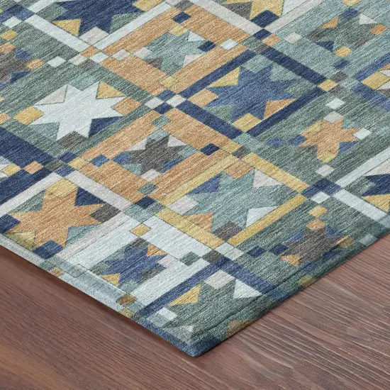Teal Blue And Copper Patchwork Washable Indoor Outdoor Area Rug Photo 5
