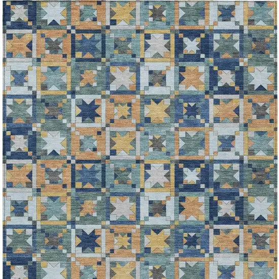 Teal Blue And Copper Patchwork Washable Indoor Outdoor Area Rug Photo 4
