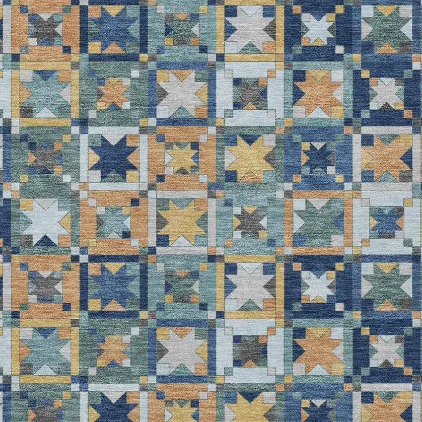 Teal Blue And Copper Patchwork Washable Indoor Outdoor Area Rug Photo 3