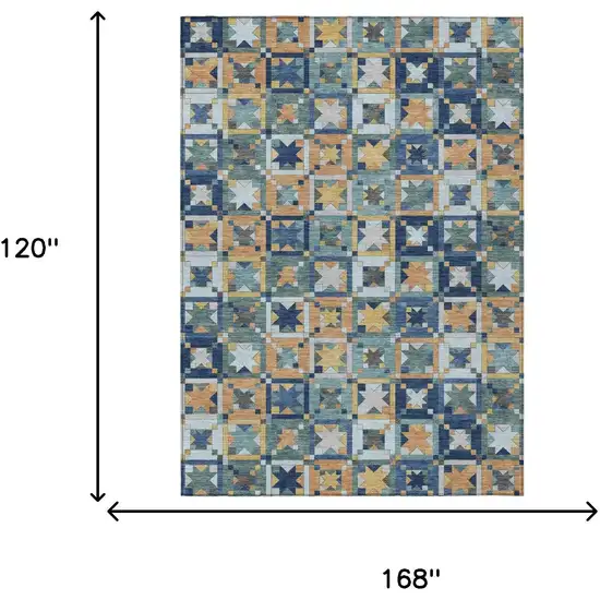Teal Blue And Copper Patchwork Washable Indoor Outdoor Area Rug Photo 7