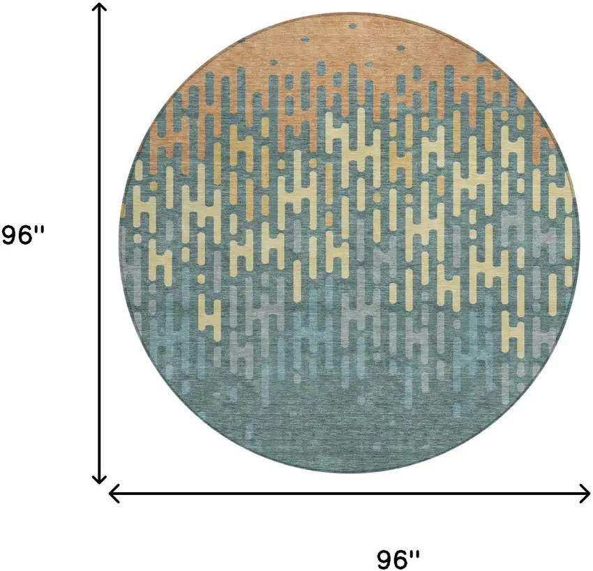 Teal Blue And Copper Round Abstract Washable Indoor Outdoor Area Rug Photo 6