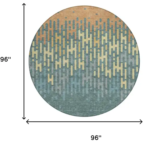 Teal Blue And Copper Round Abstract Washable Indoor Outdoor Area Rug Photo 6