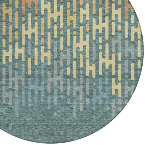 Teal Blue And Copper Round Abstract Washable Indoor Outdoor Area Rug Photo 2