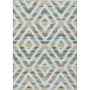 Photo of Teal Blue And Copper Tribal Washable Indoor Outdoor Area Rug