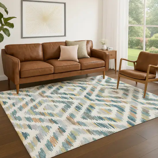 Teal Blue And Copper Tribal Washable Indoor Outdoor Area Rug Photo 4