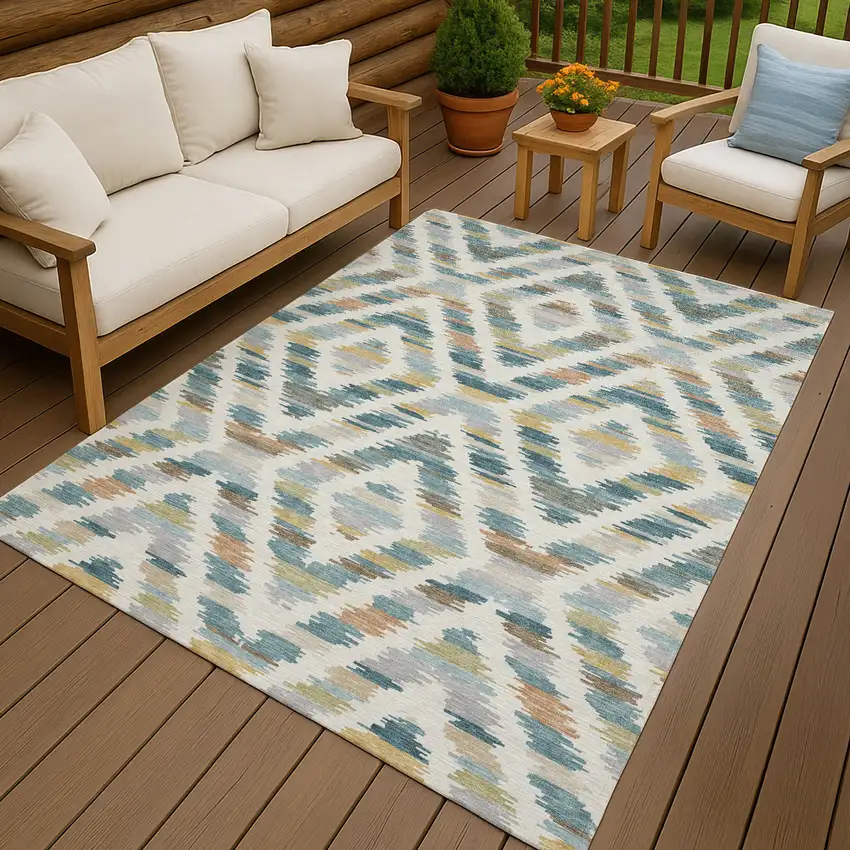 Teal Blue And Copper Tribal Washable Indoor Outdoor Area Rug Photo 3