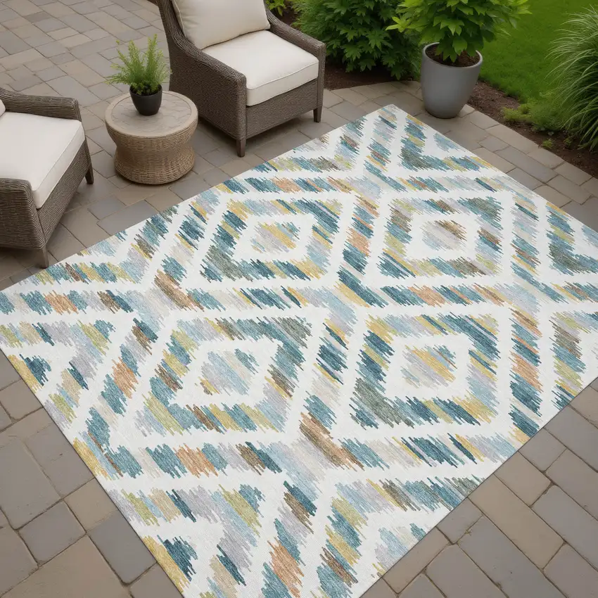 Teal Blue And Copper Tribal Washable Indoor Outdoor Area Rug Photo 6