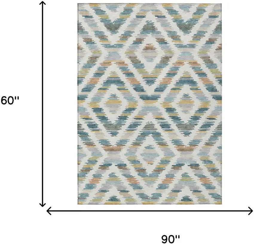 Teal Blue And Copper Tribal Washable Indoor Outdoor Area Rug Photo 8