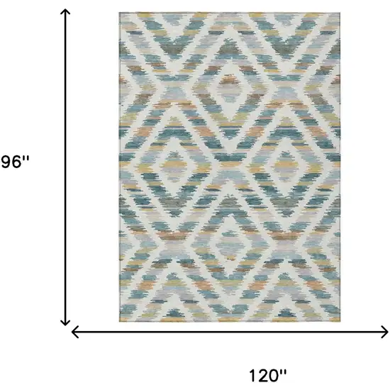 Teal Blue And Copper Tribal Washable Indoor Outdoor Area Rug Photo 8