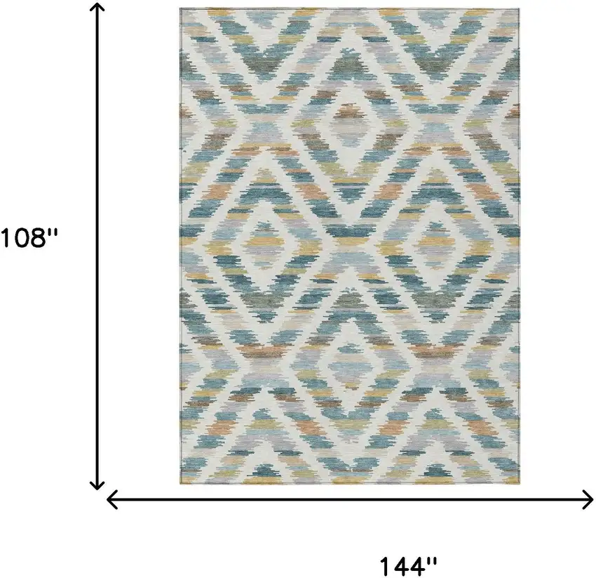 Teal Blue And Copper Tribal Washable Indoor Outdoor Area Rug Photo 8
