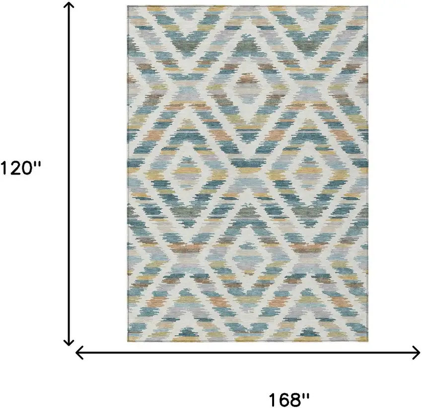 Teal Blue And Copper Tribal Washable Indoor Outdoor Area Rug Photo 8