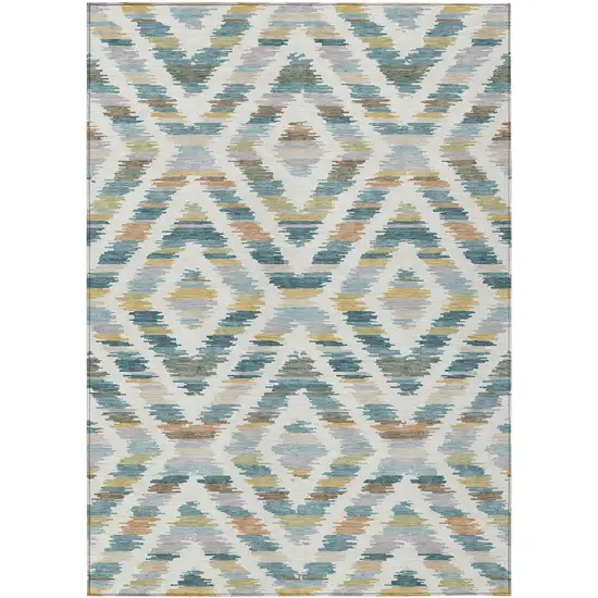 Teal Blue And Copper Tribal Washable Indoor Outdoor Area Rug Photo 1