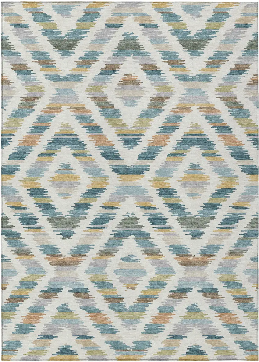 Teal Blue And Copper Tribal Washable Indoor Outdoor Area Rug Photo 1