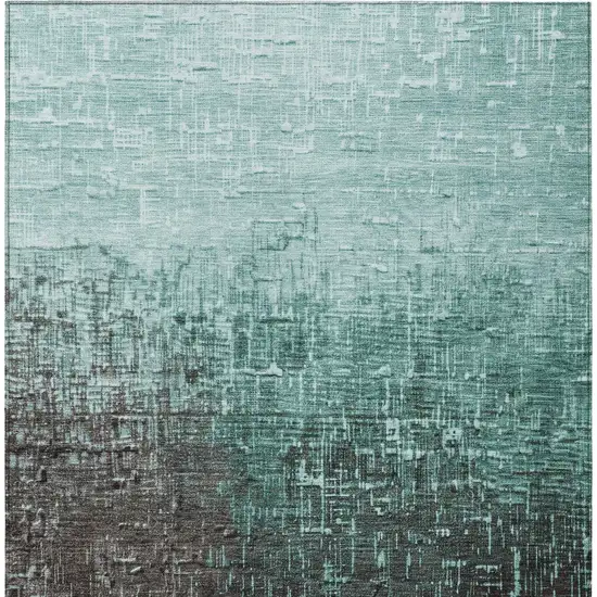 Teal Blue And Dark Gray Ombre Washable Indoor Outdoor Area Rug Photo 5