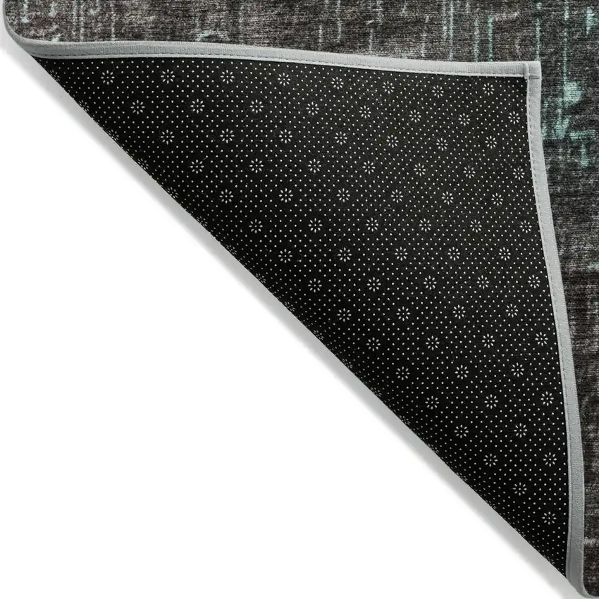 Teal Blue And Dark Gray Ombre Washable Indoor Outdoor Area Rug Photo 3